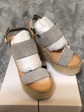 DOLCE VITA SPIRO~Light Gray Suede/Snake Skin Espadrille Wedge Sandals~8.5